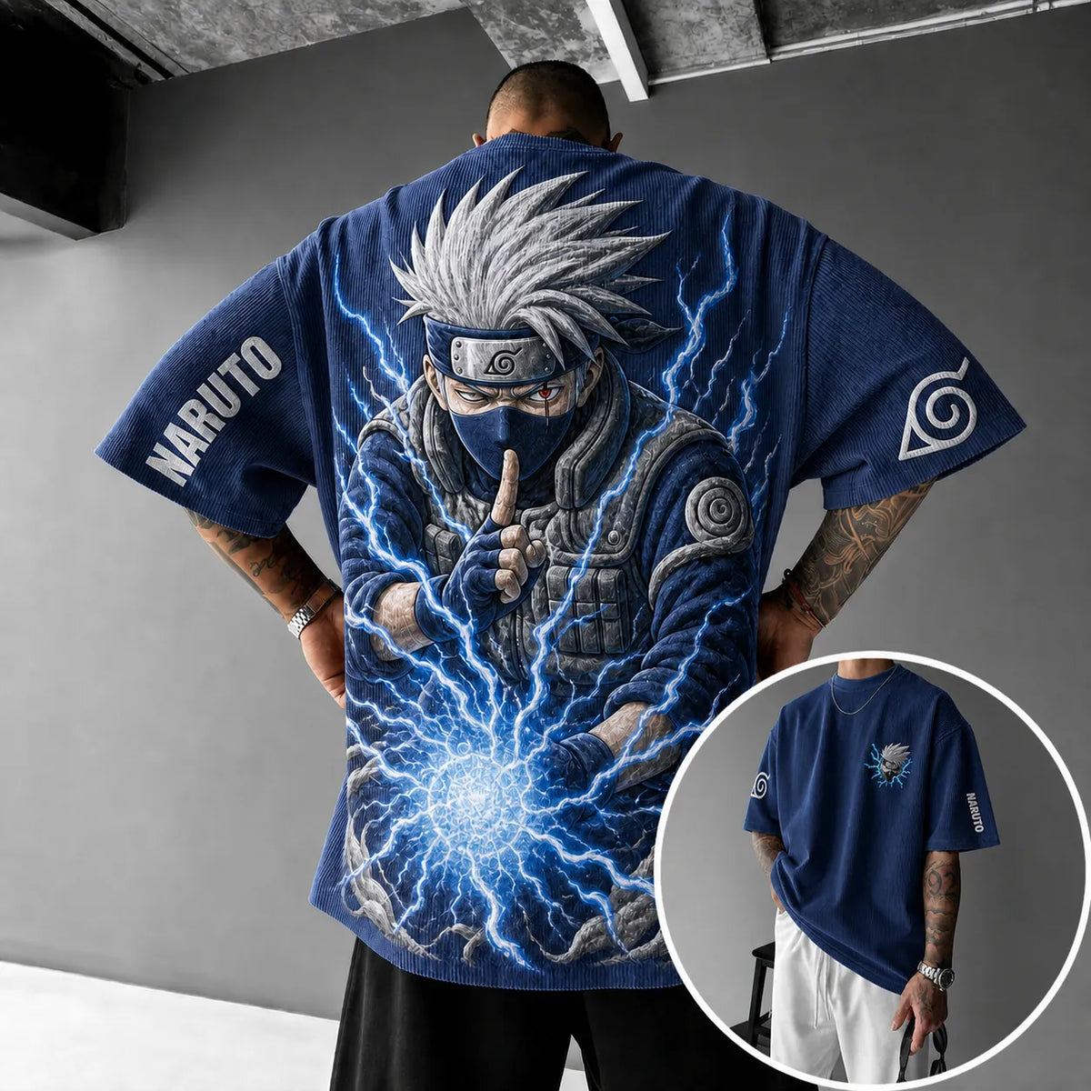 Naruto Unisex Anime-Style Retro Corduroy Oversized T-Shirt