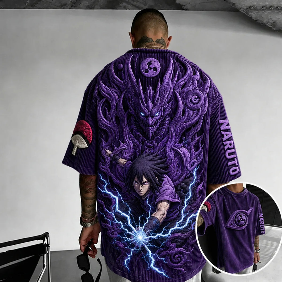 Naruto Unisex Anime-Style Retro Corduroy Oversized T-Shirt