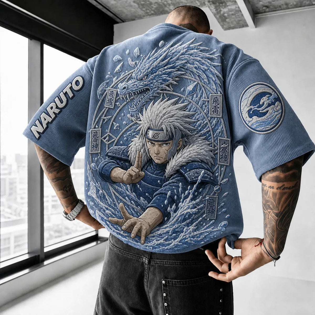 Naruto Unisex Anime-Style Retro Corduroy Oversized T-Shirt