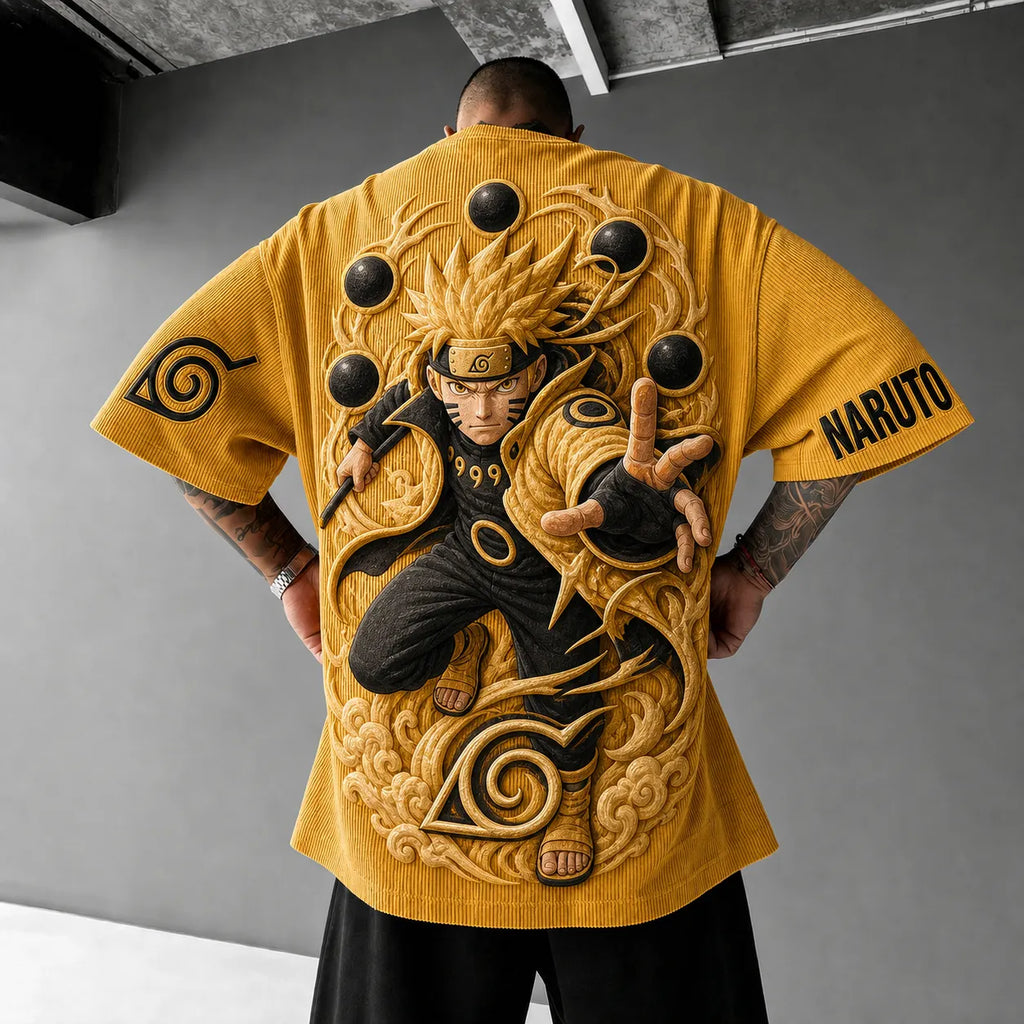 Naruto Unisex Anime-Style Retro Corduroy Oversized T-Shirt
