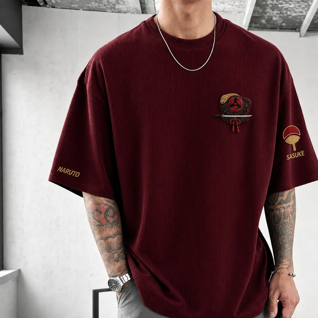 Naruto Unisex Anime-Style Retro Corduroy Oversized T-Shirt