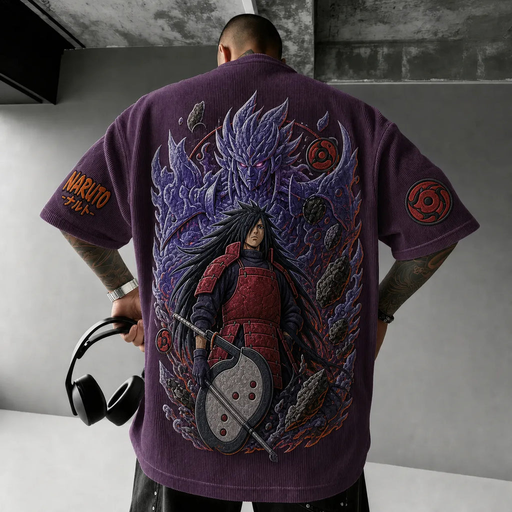 Naruto Unisex Anime-Style Retro Corduroy Oversized T-Shirt