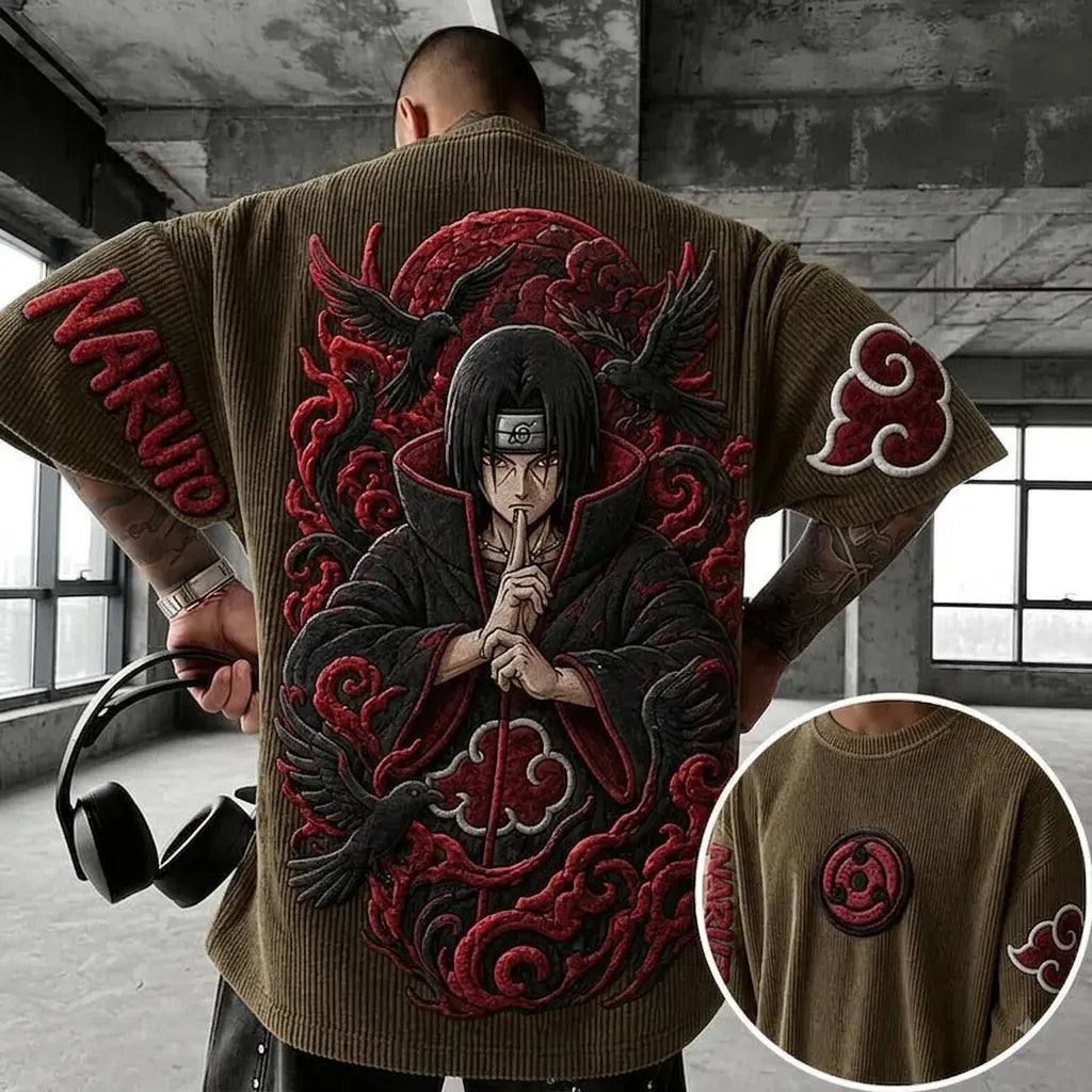 Naruto Unisex Anime-Style Retro Corduroy Oversized T-Shirt