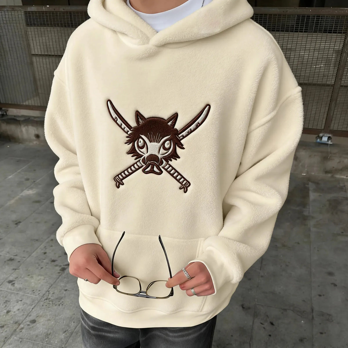 Demon Slayer Color-blocked Corduroy Hooded Sweatshirt