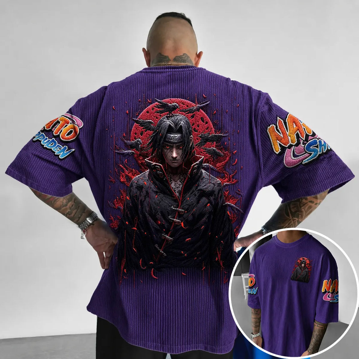 Naruto Unisex Anime-Style Retro Corduroy Oversized T-Shirt