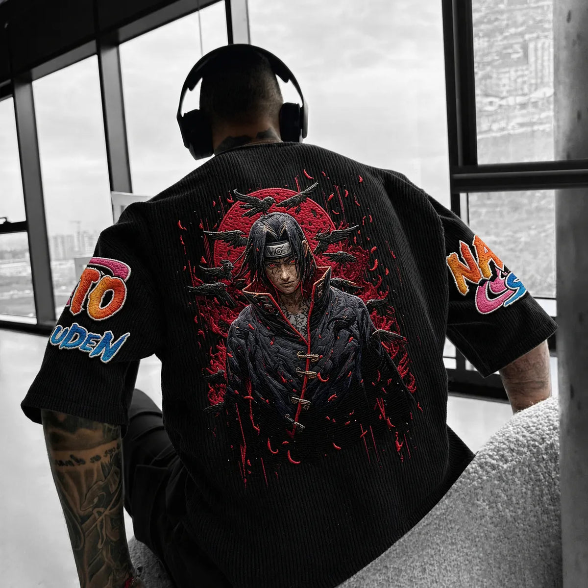 Naruto Unisex Anime-Style Retro Corduroy Oversized T-Shirt