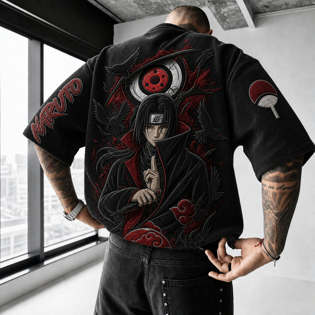 Naruto Unisex Anime-Style Retro Corduroy Oversized T-Shirt