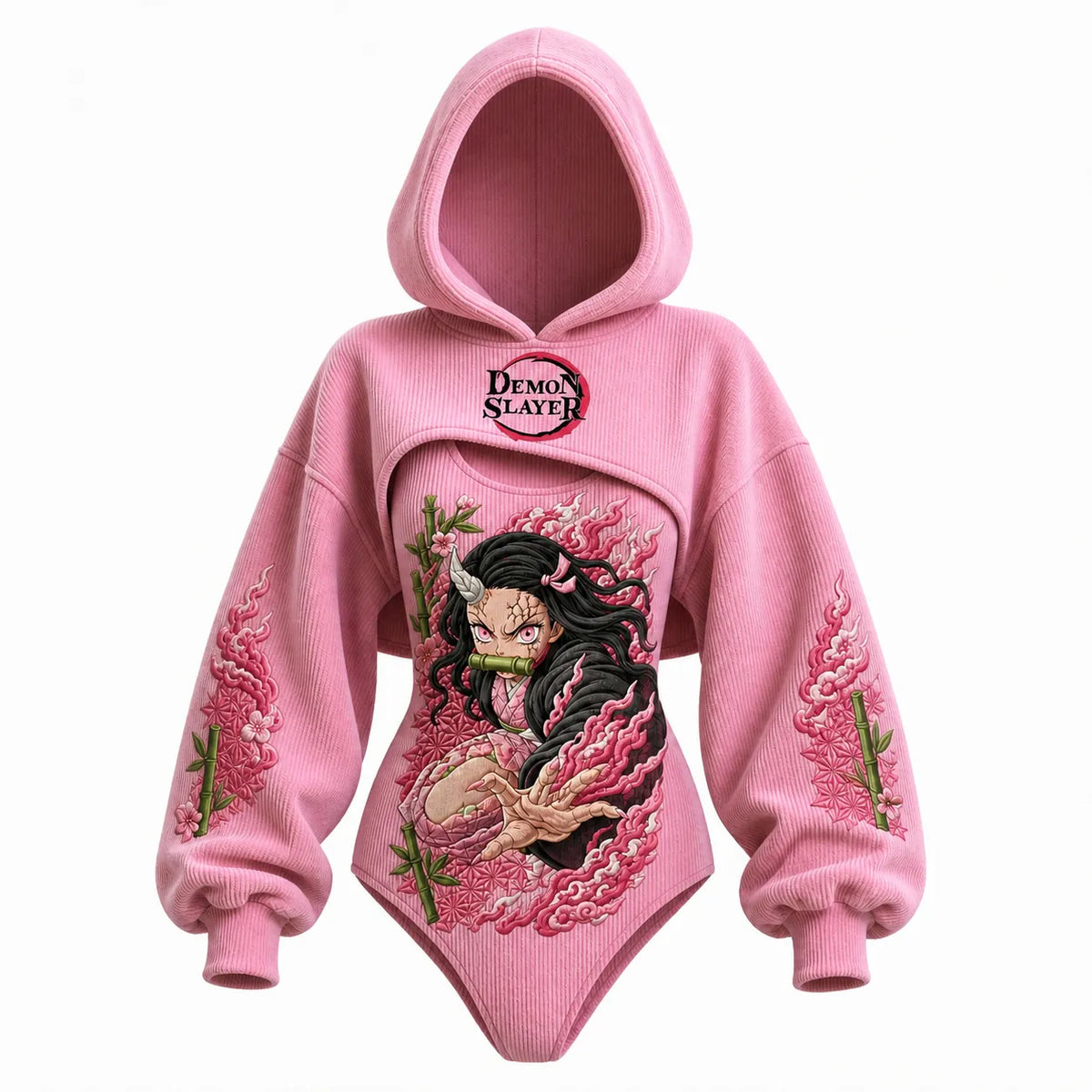 Demon Slayer Women's Anime-Print Hooded Romper Set