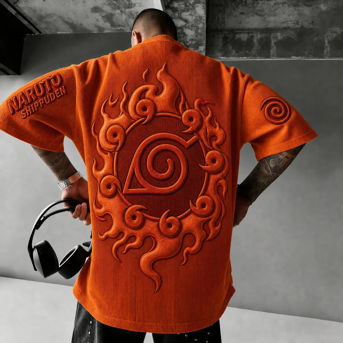 Naruto Unisex Anime-Style Retro Corduroy Oversized T-Shirt