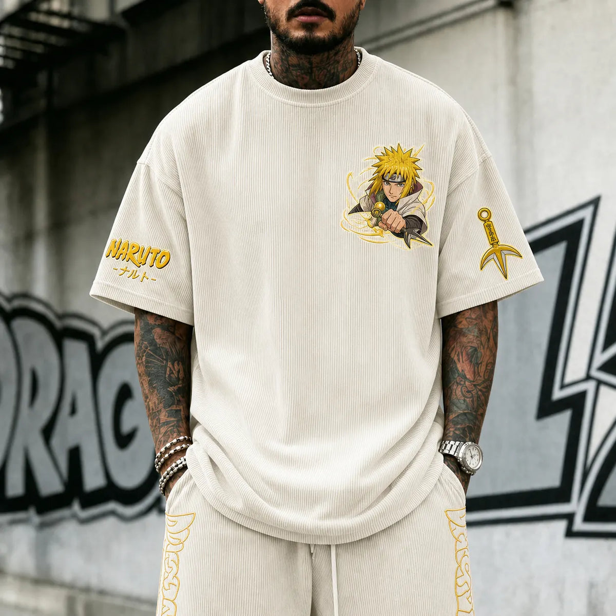 Naruto Unisex Anime-Style Retro Corduroy Oversized T-Shirt