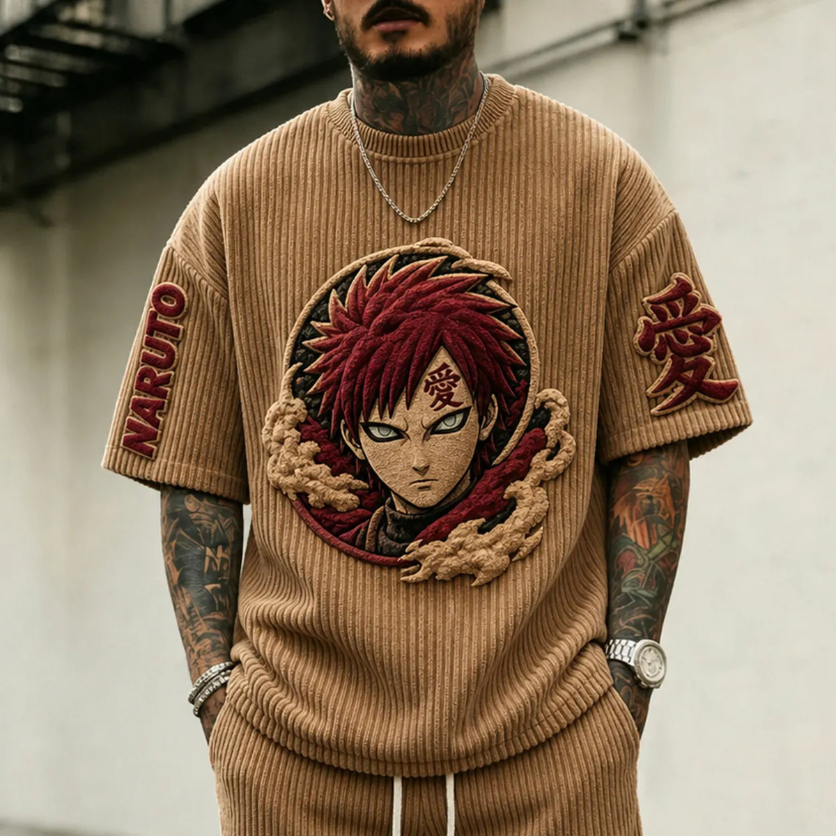 Naruto Unisex Anime-Style Retro Corduroy Oversized T-Shirt