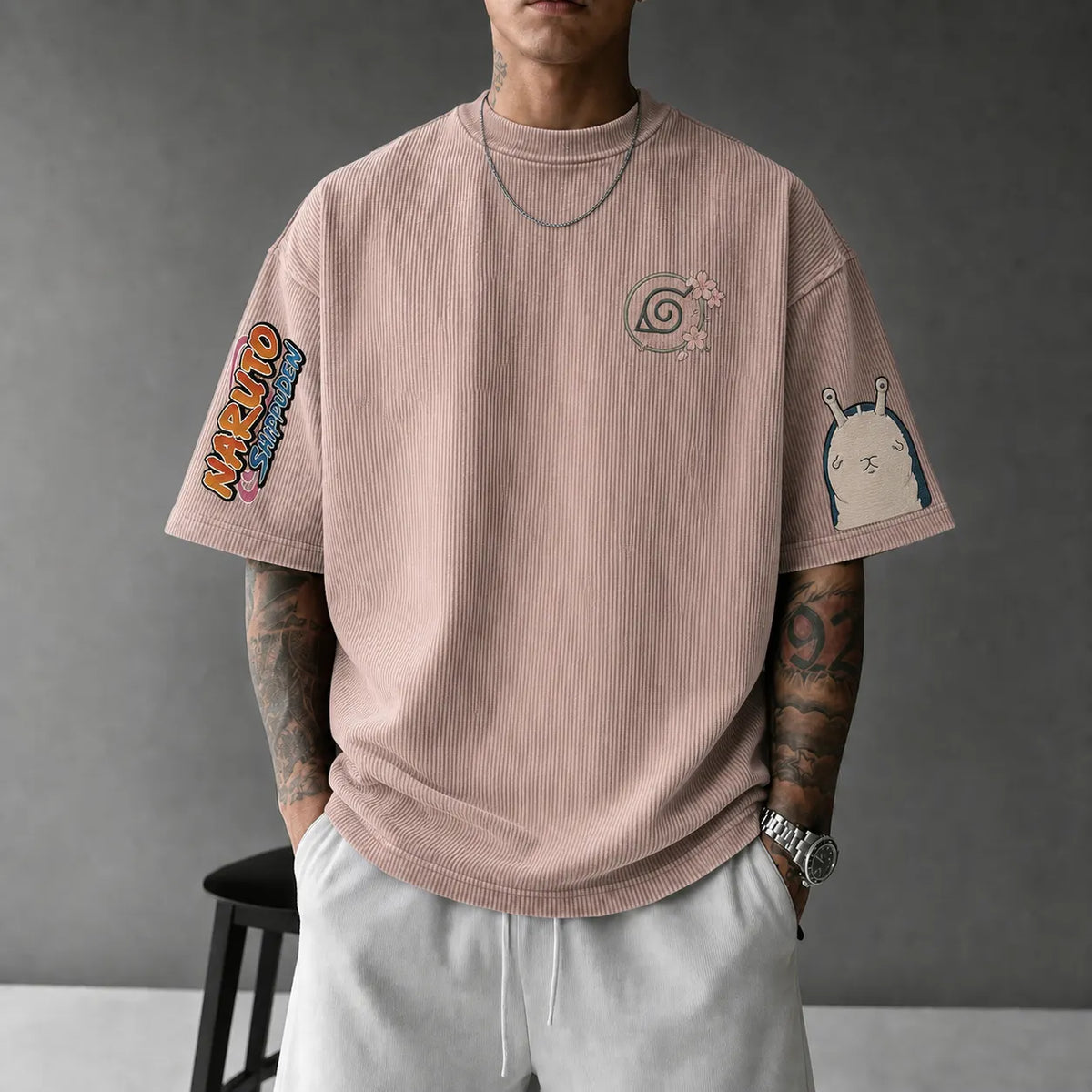 Naruto Unisex Anime-Style Retro Corduroy Oversized T-Shirt