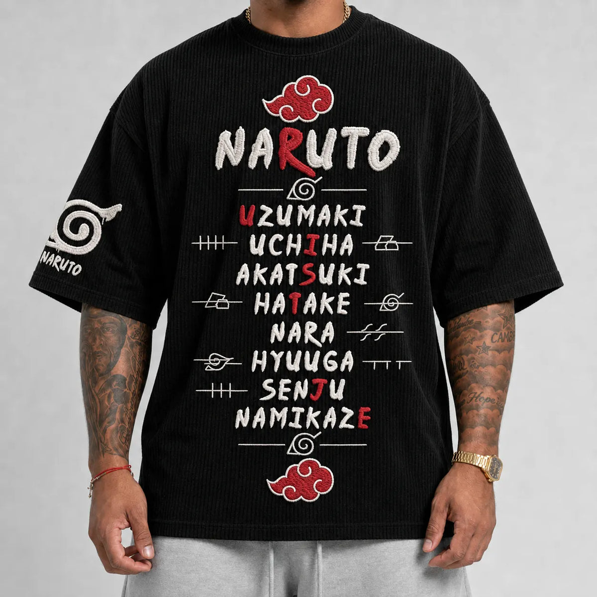 Naruto Unisex Anime-Style Retro Corduroy Oversized T-Shirt