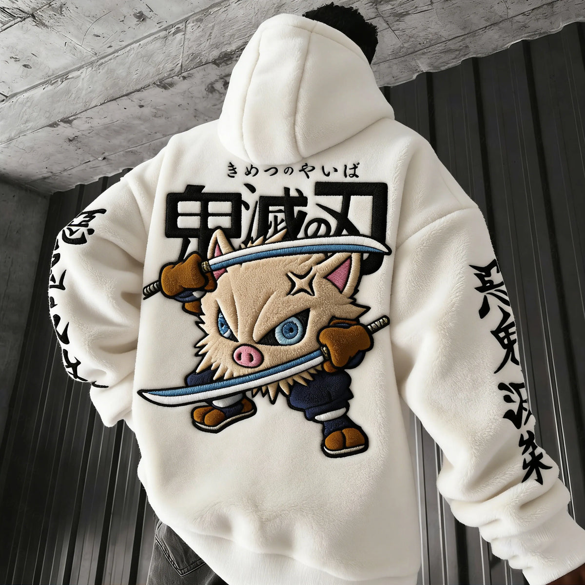 Demon Slayer Color-blocked Corduroy Hooded Sweatshirt