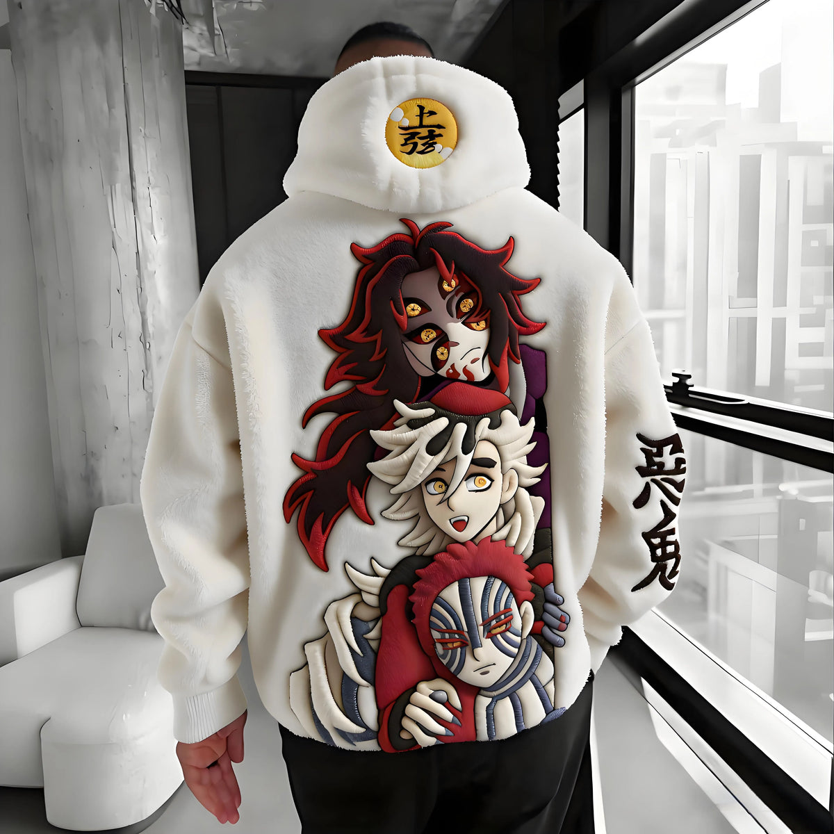 Demon Slayer Color-blocked Corduroy Hooded Sweatshirt