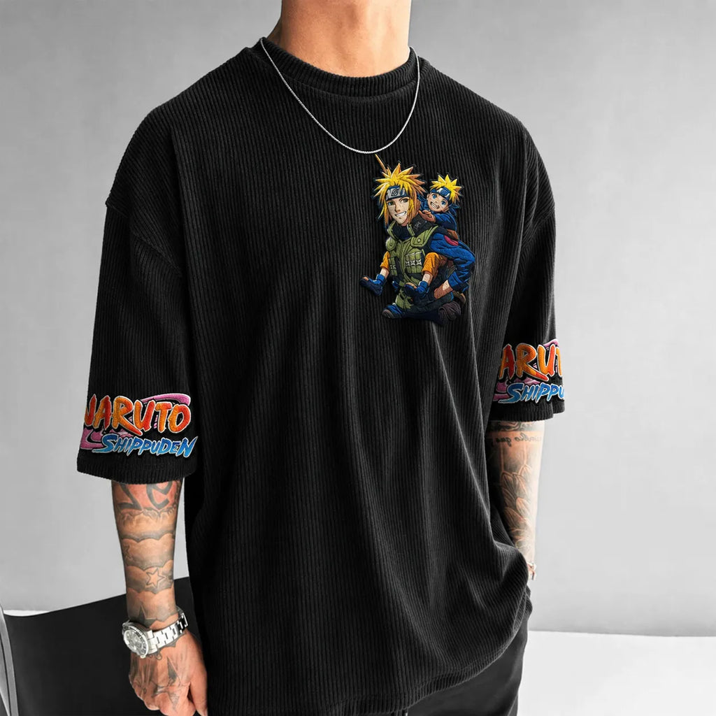 Naruto Unisex Anime-Style Retro Corduroy Oversized T-Shirt