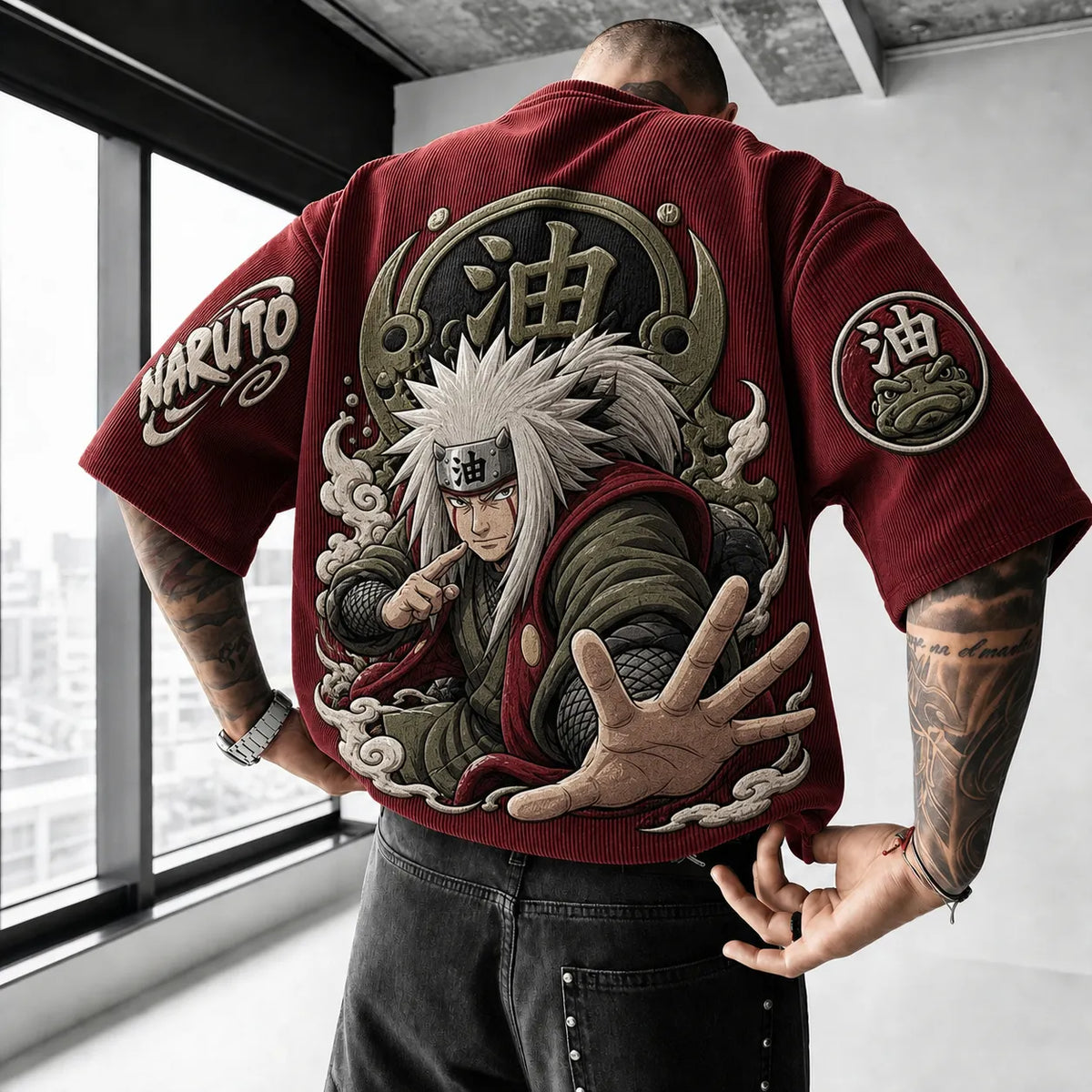 Naruto Unisex Anime-Style Retro Corduroy Oversized T-Shirt