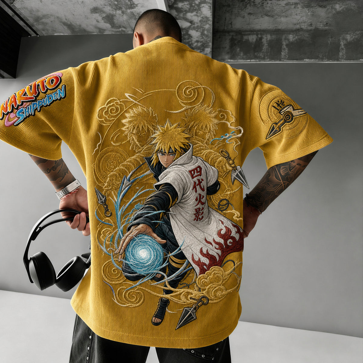 Naruto Unisex Oversized Anime-Print Vertical-Stripe Short-Sleeve T-Shirt