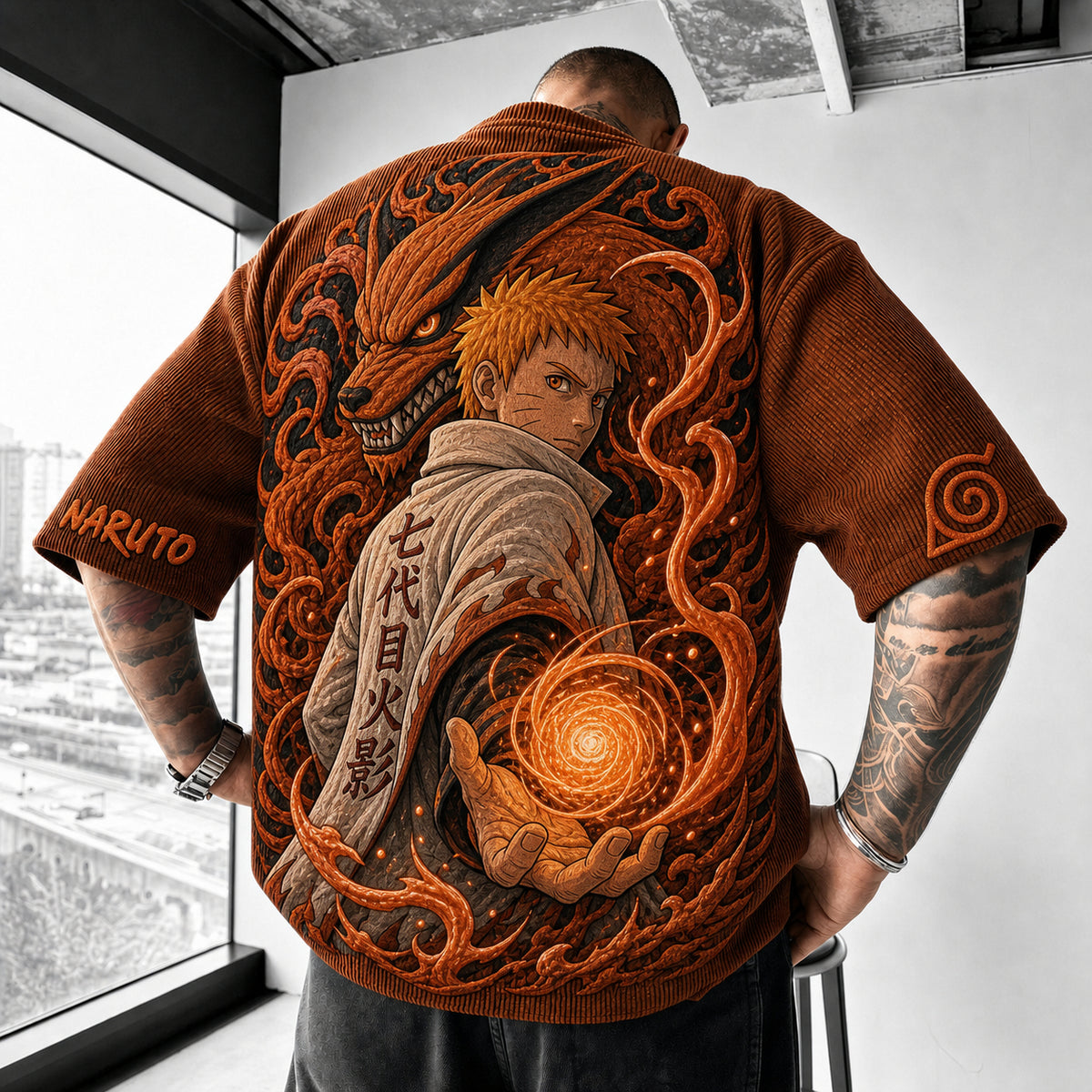 Naruto Unisex Anime-Style Retro Corduroy Oversized T-Shirt
