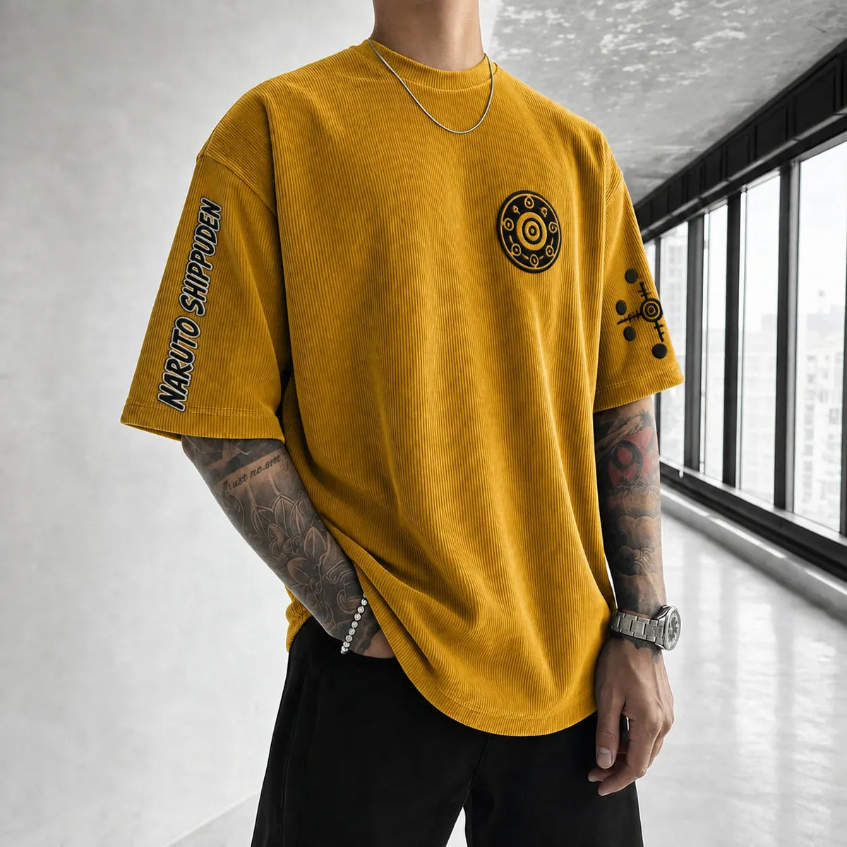 Naruto Unisex Anime-Style Retro Corduroy Oversized T-Shirt