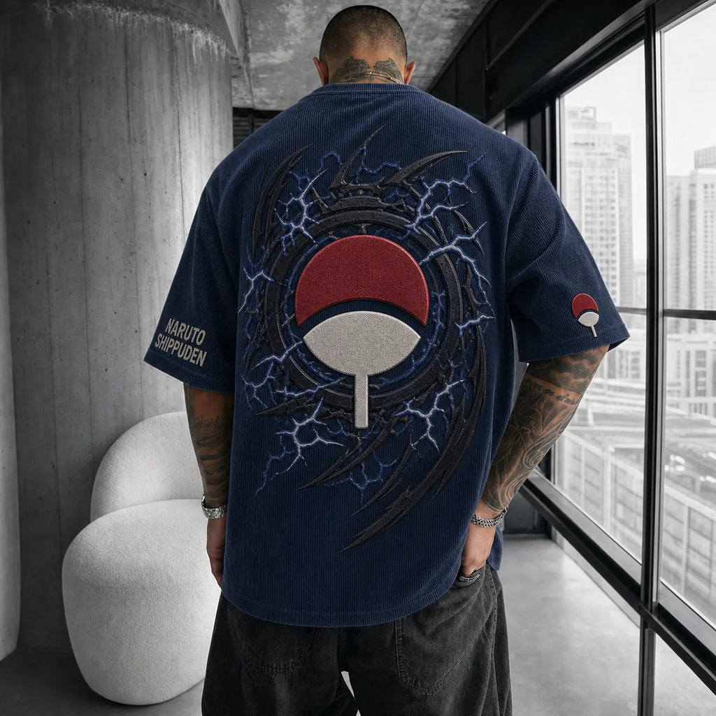 Naruto Unisex Anime-Style Retro Corduroy Oversized T-Shirt
