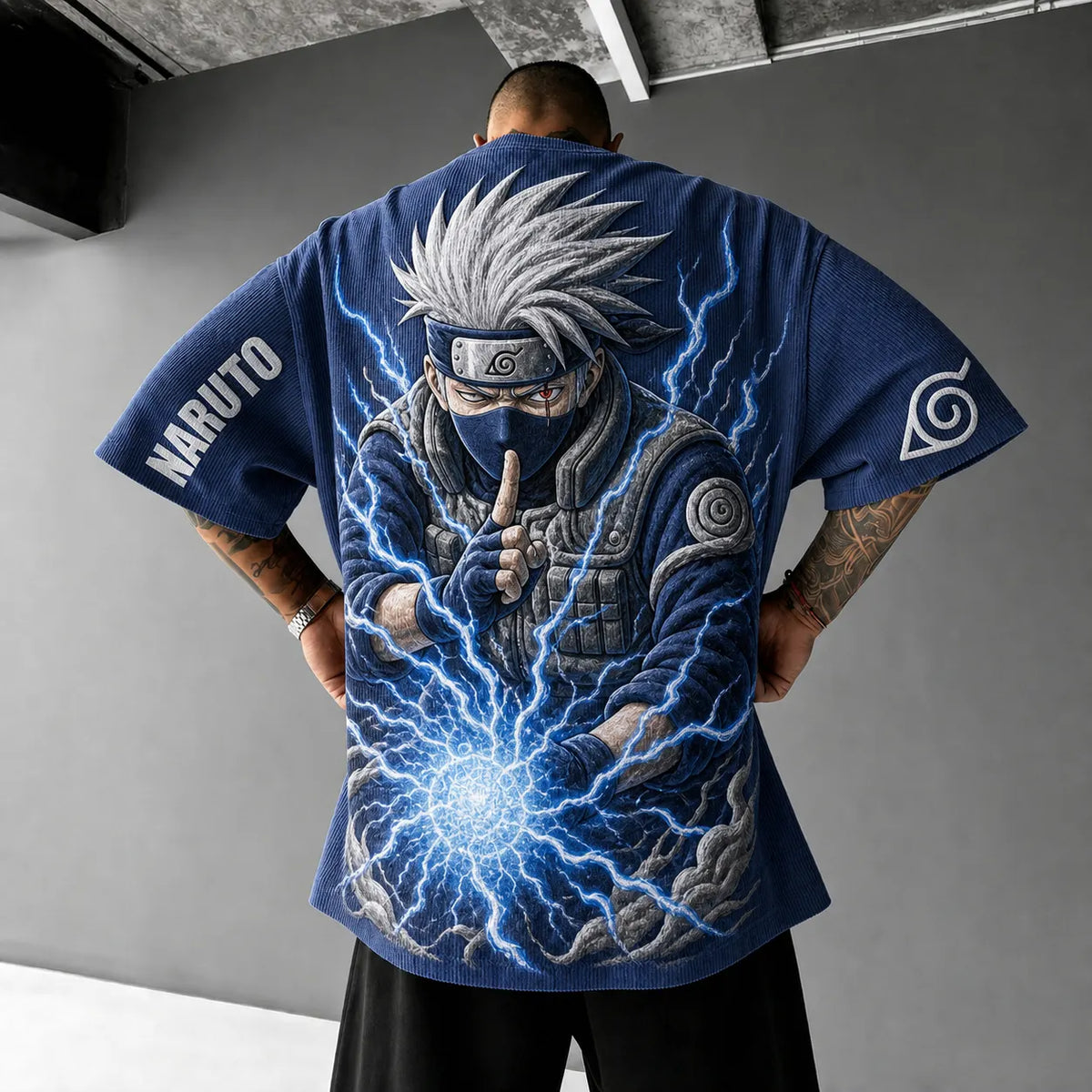 Naruto Unisex Anime-Style Retro Corduroy Oversized T-Shirt