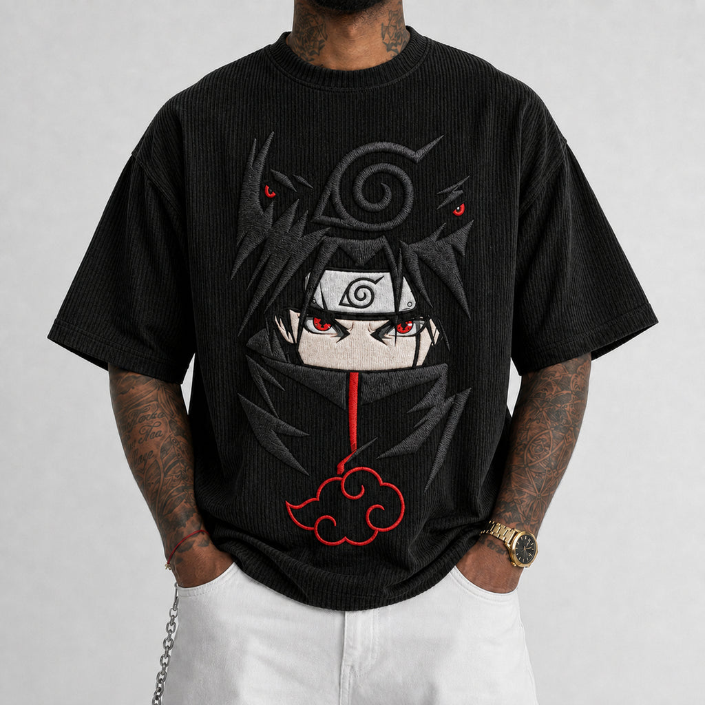 Naruto Unisex Anime-Style Retro Corduroy Oversized T-Shirt