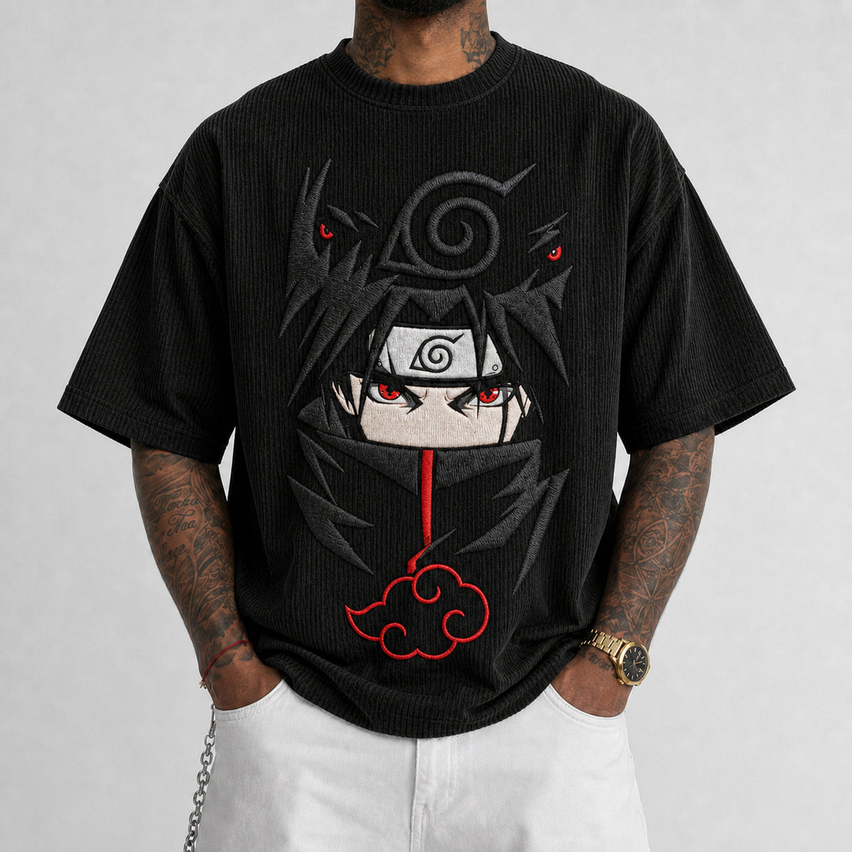Naruto Unisex Anime-Style Retro Corduroy Oversized T-Shirt