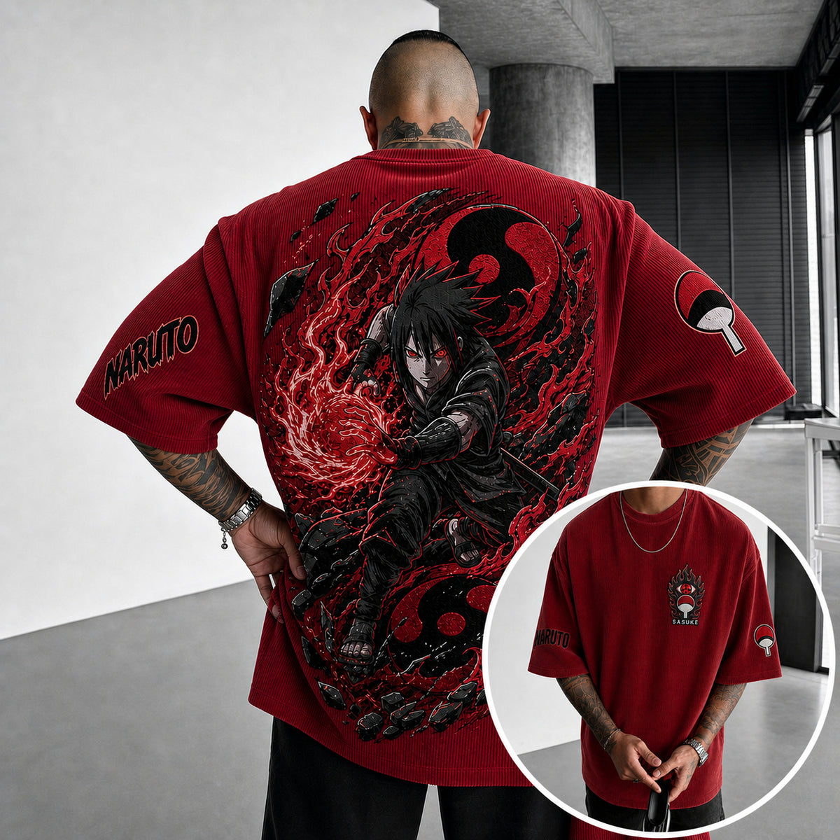 Naruto Unisex Anime-Style Retro Corduroy Oversized T-Shirt