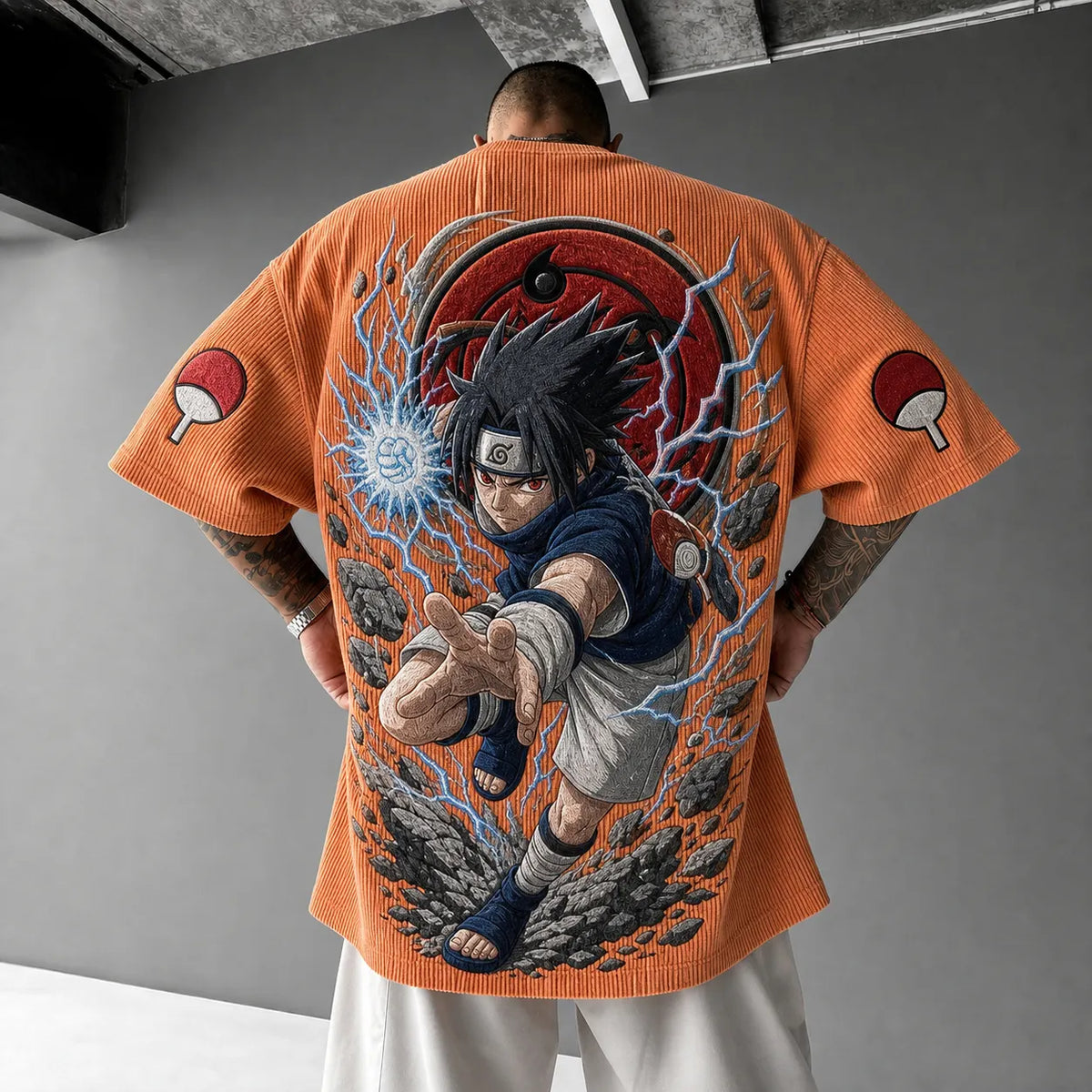 Naruto Unisex Oversized Anime-Print Vertical-Stripe Short-Sleeve T-Shirt