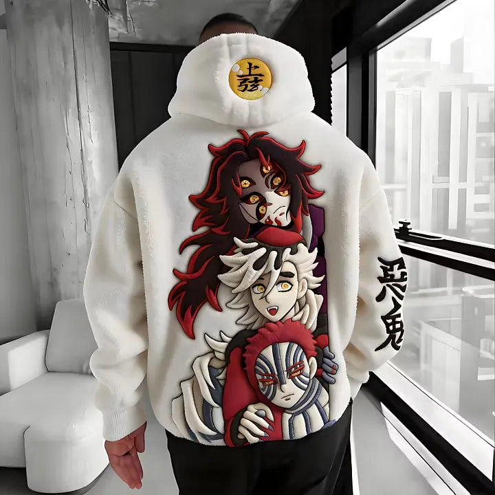 Demon Slayer Vintage Graphic Men Hoodie Loose Streetwear Pullover