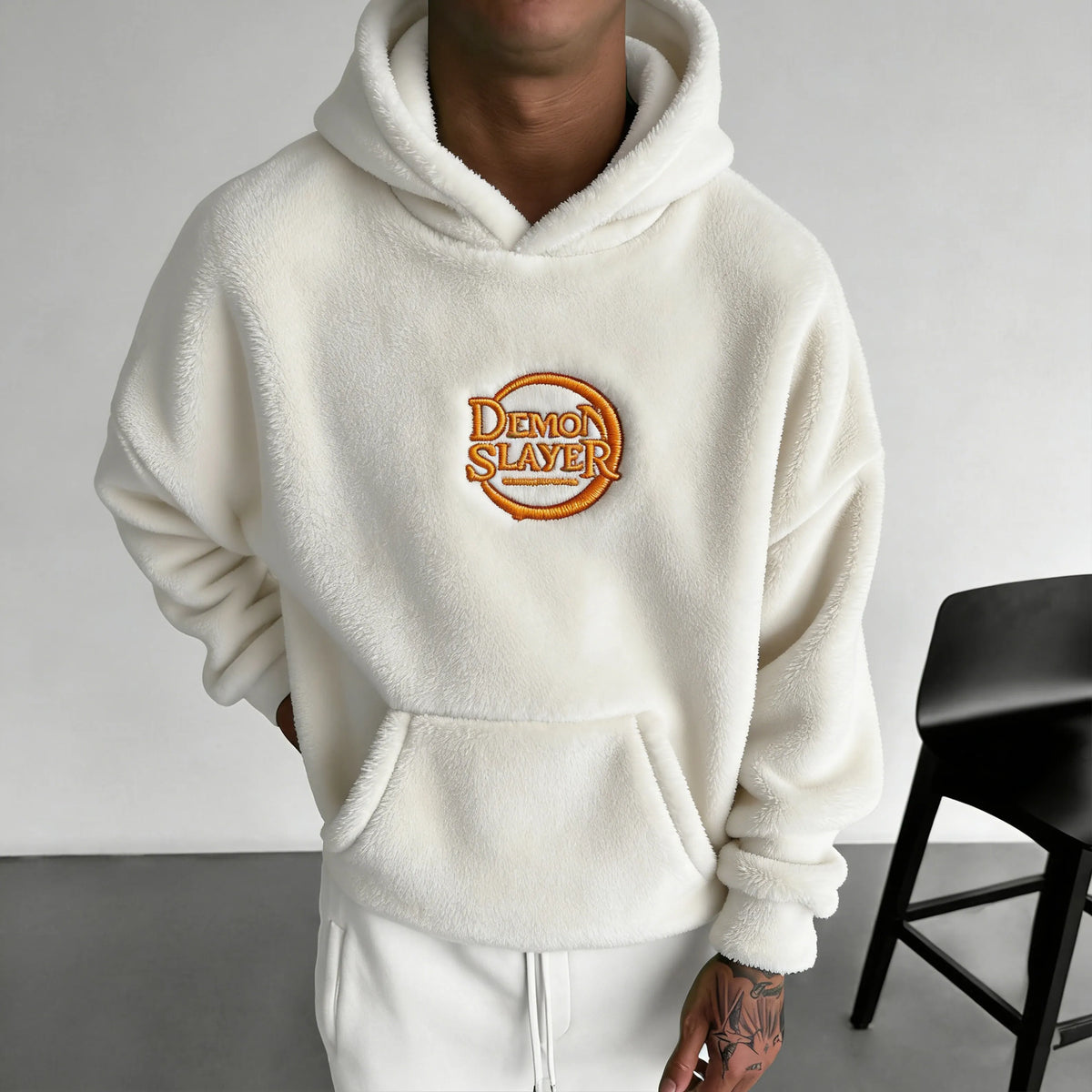Demon Slayer Color-blocked Corduroy Hooded Sweatshirt