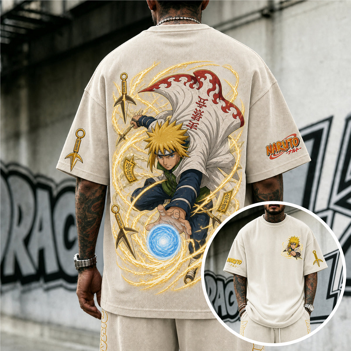 Naruto Unisex Anime-Style Retro Corduroy Oversized T-Shirt