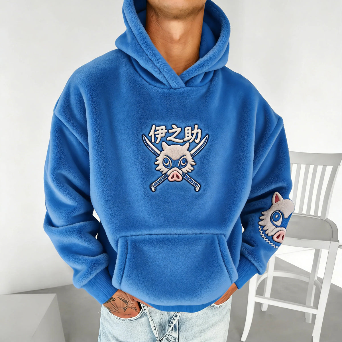 Demon Slayer Color-blocked Corduroy Hooded Sweatshirt