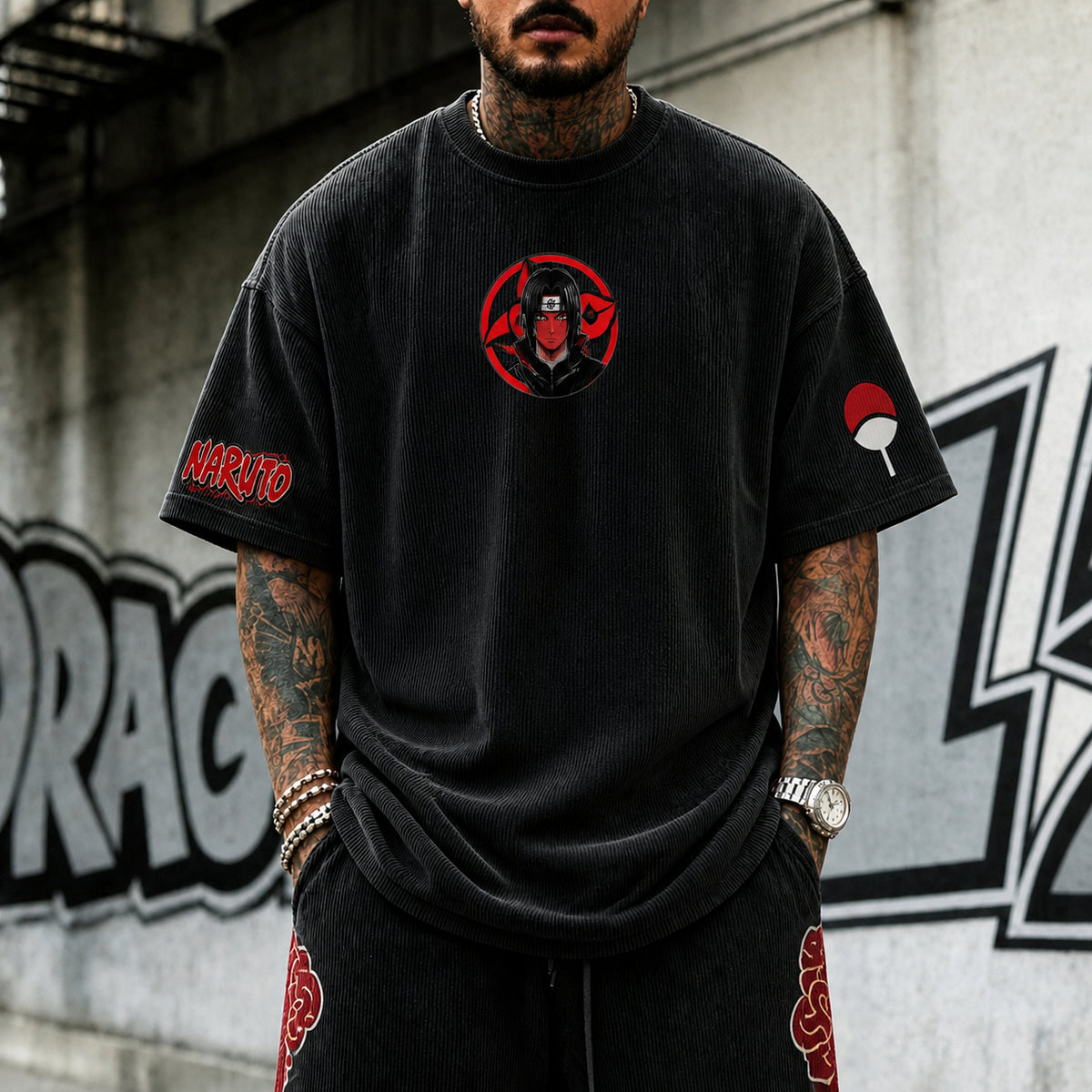 Naruto Unisex Anime-Style Retro Corduroy Oversized T-Shirt