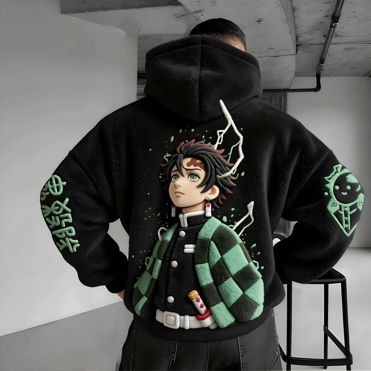 Demon Slayer Color-blocked Corduroy Hooded Sweatshirt