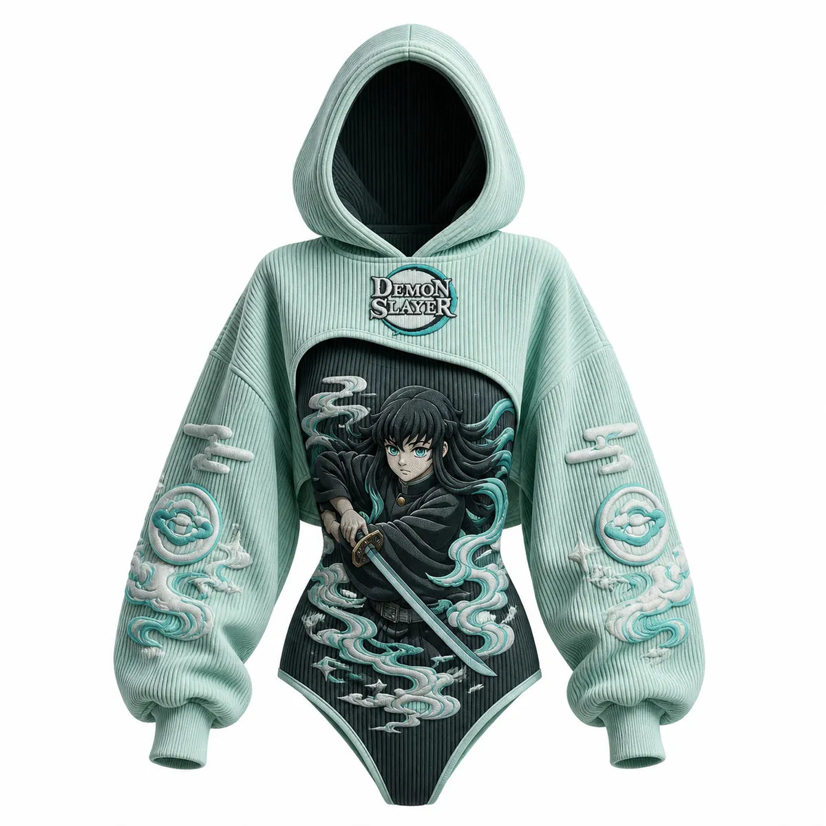Demon Slayer Women's Anime-Print Hooded Romper Set