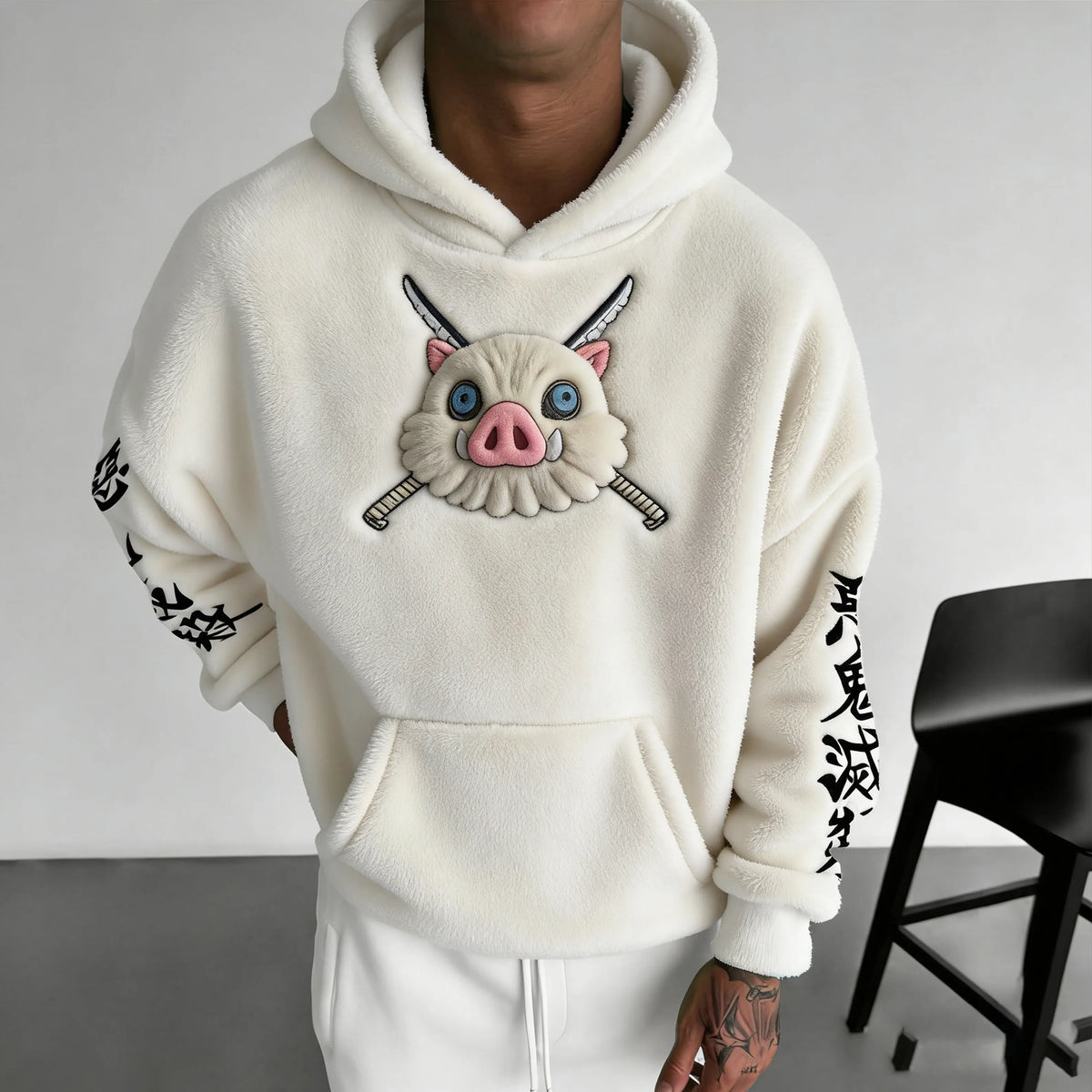Demon Slayer Color-blocked Corduroy Hooded Sweatshirt