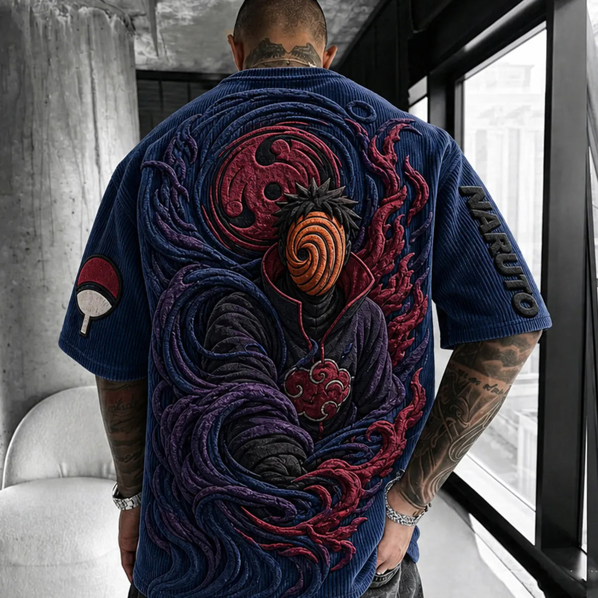Naruto Unisex Anime-Style Retro Corduroy Oversized T-Shirt