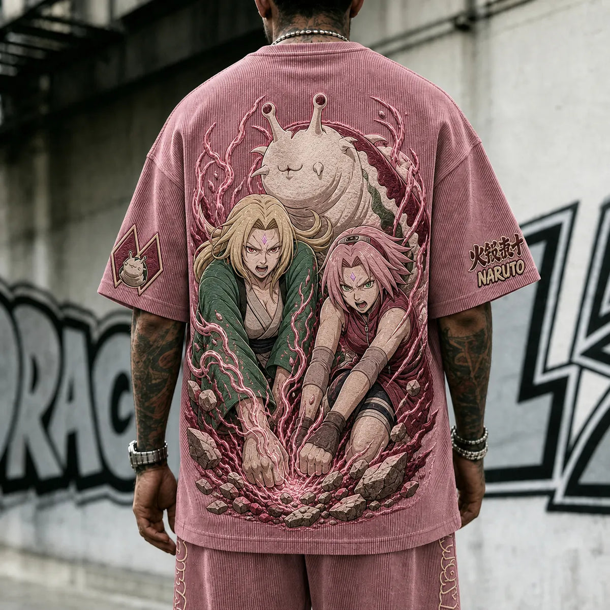 Naruto Unisex Anime-Style Retro Corduroy Oversized T-Shirt