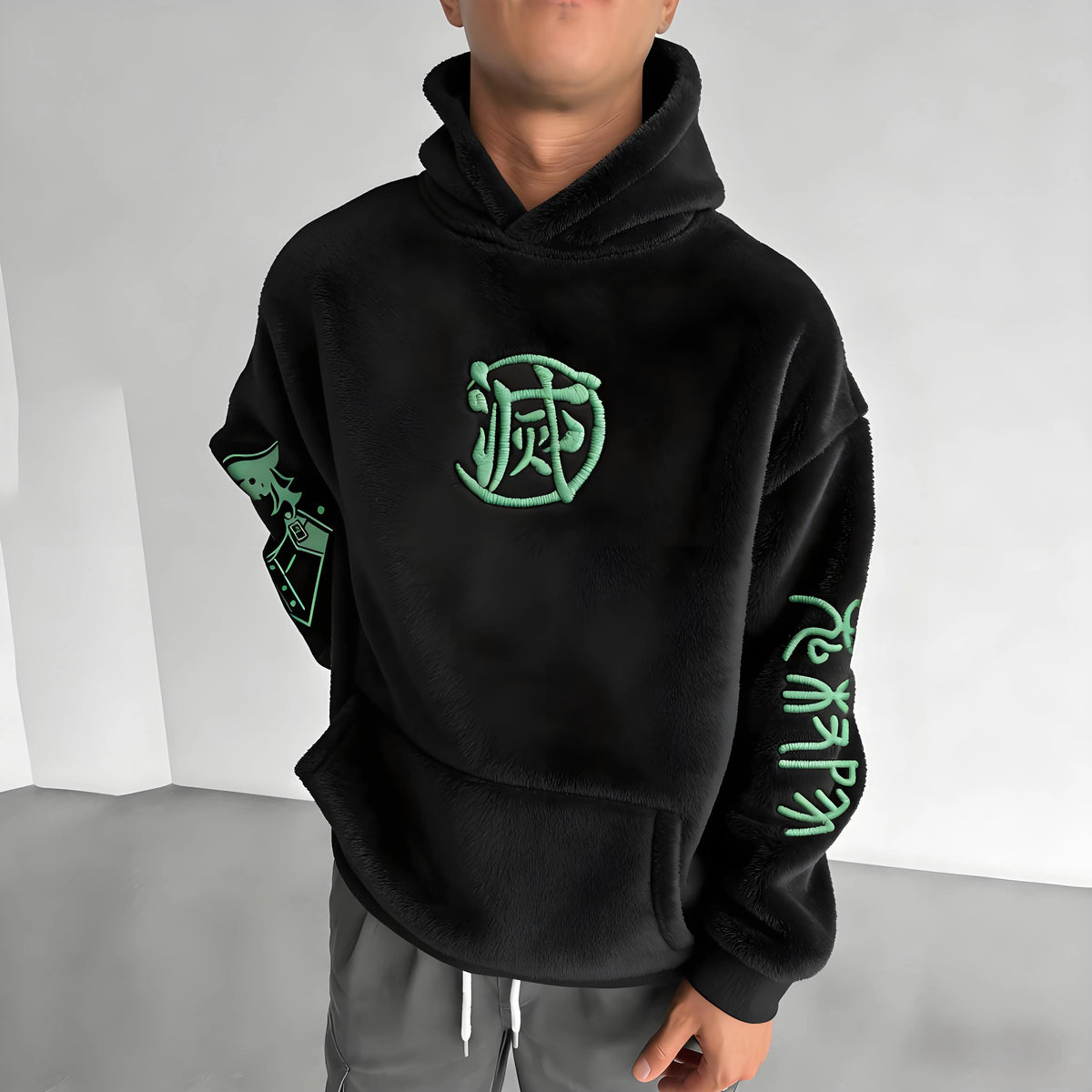 Demon Slayer Color-blocked Corduroy Hooded Sweatshirt