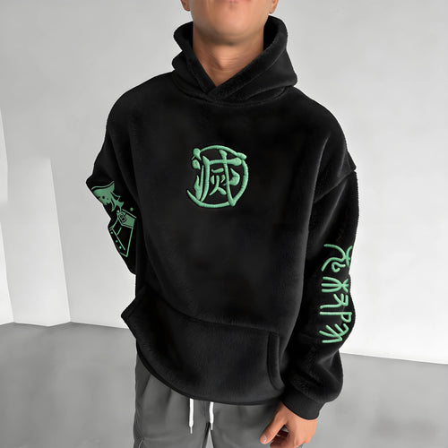 Demon Slayer Color-blocked Corduroy Hooded Sweatshirt