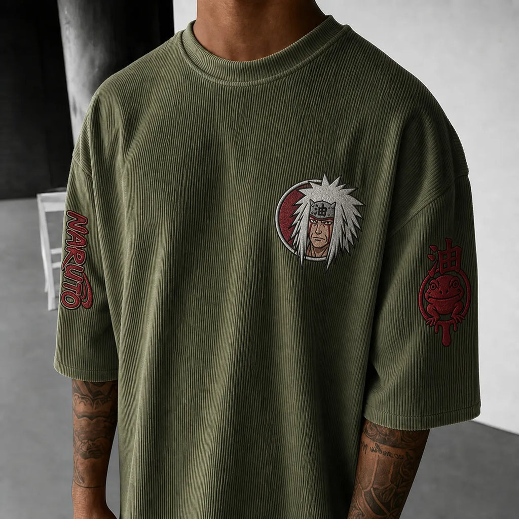 Naruto Unisex Anime-Style Retro Corduroy Oversized T-Shirt