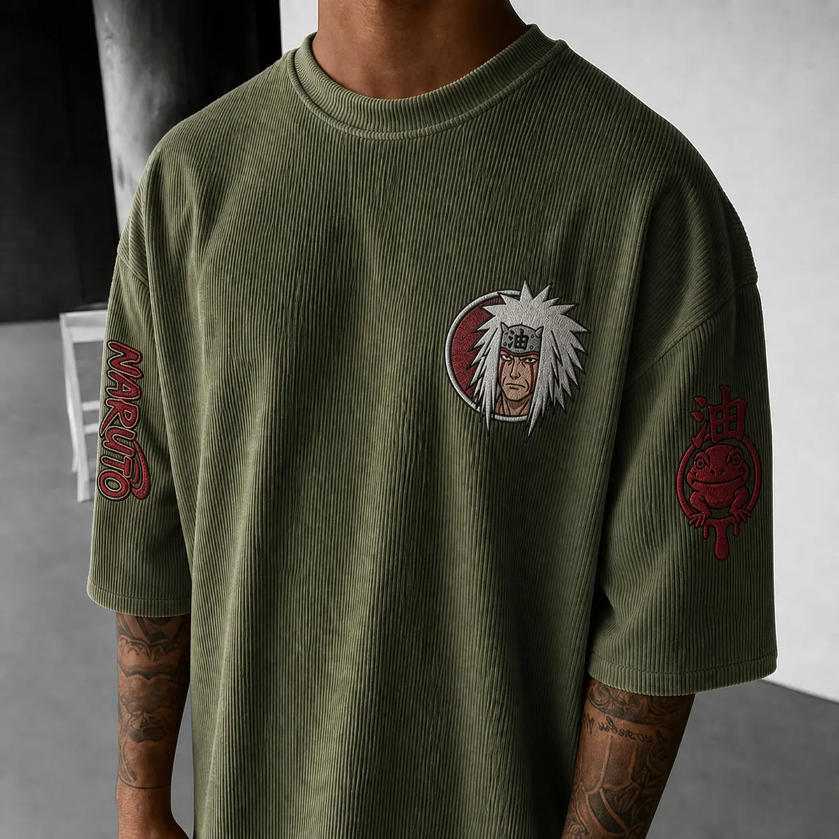 Naruto Unisex Anime-Style Retro Corduroy Oversized T-Shirt