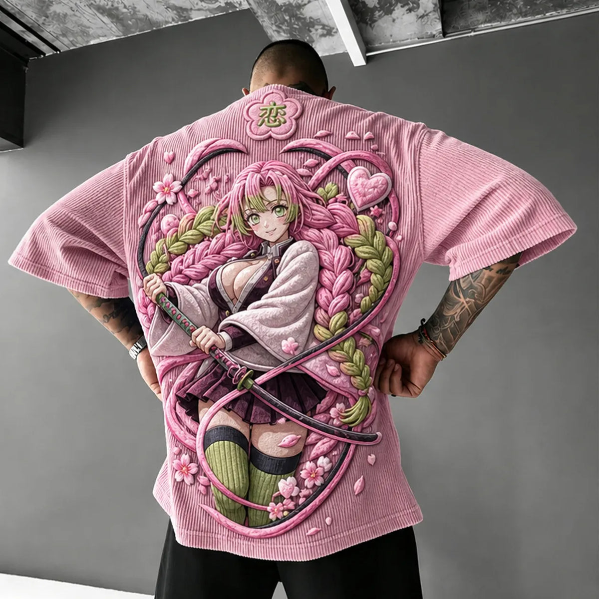 Demon Slayer Unisex Anime-Style Retro Corduroy Oversized T-Shirt