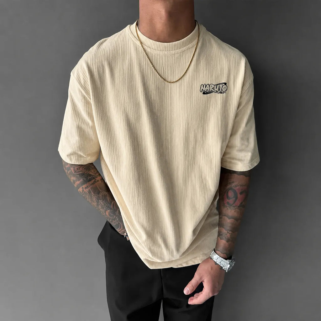 Naruto Unisex Anime-Style Retro Corduroy Oversized T-Shirt