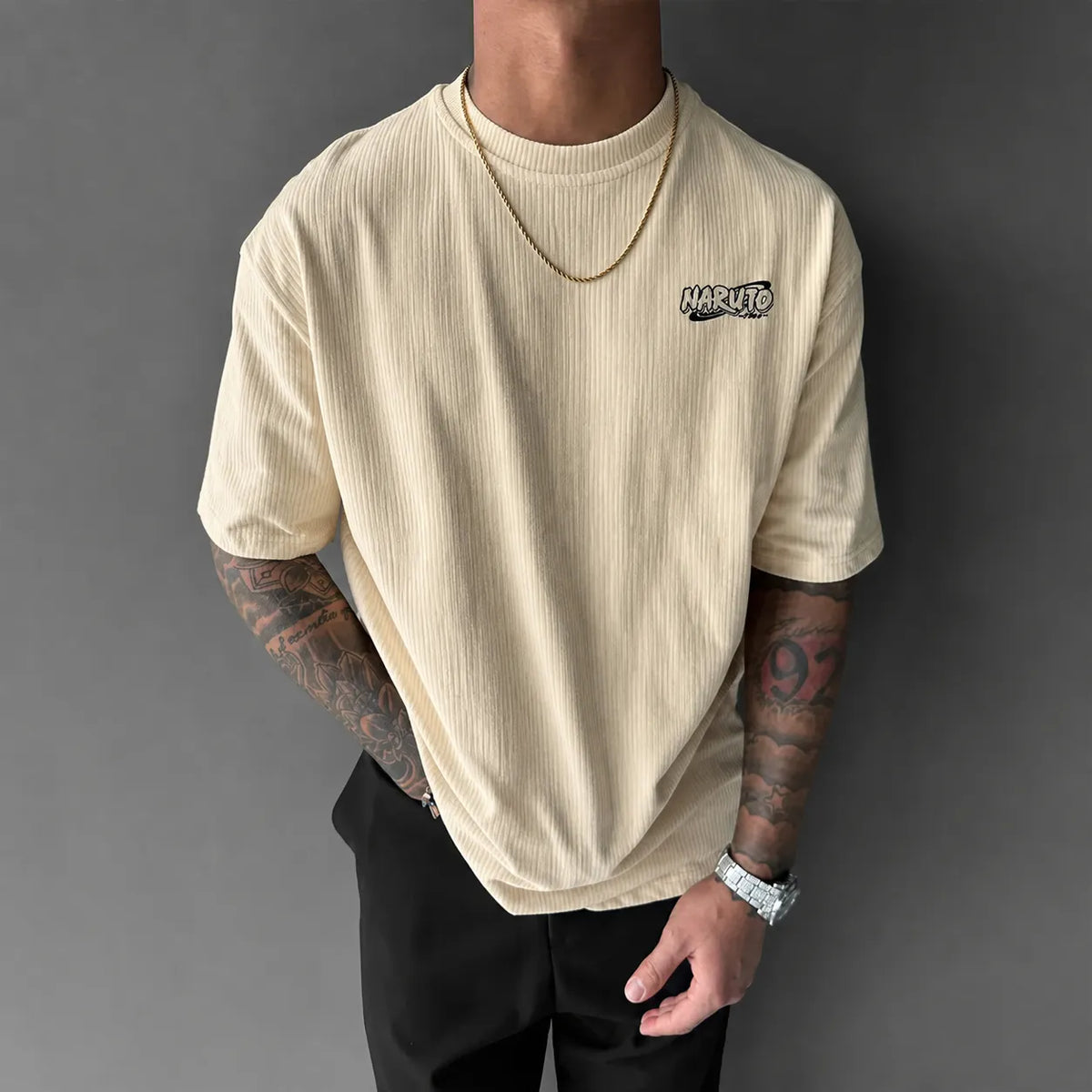 Naruto Unisex Anime-Style Retro Corduroy Oversized T-Shirt