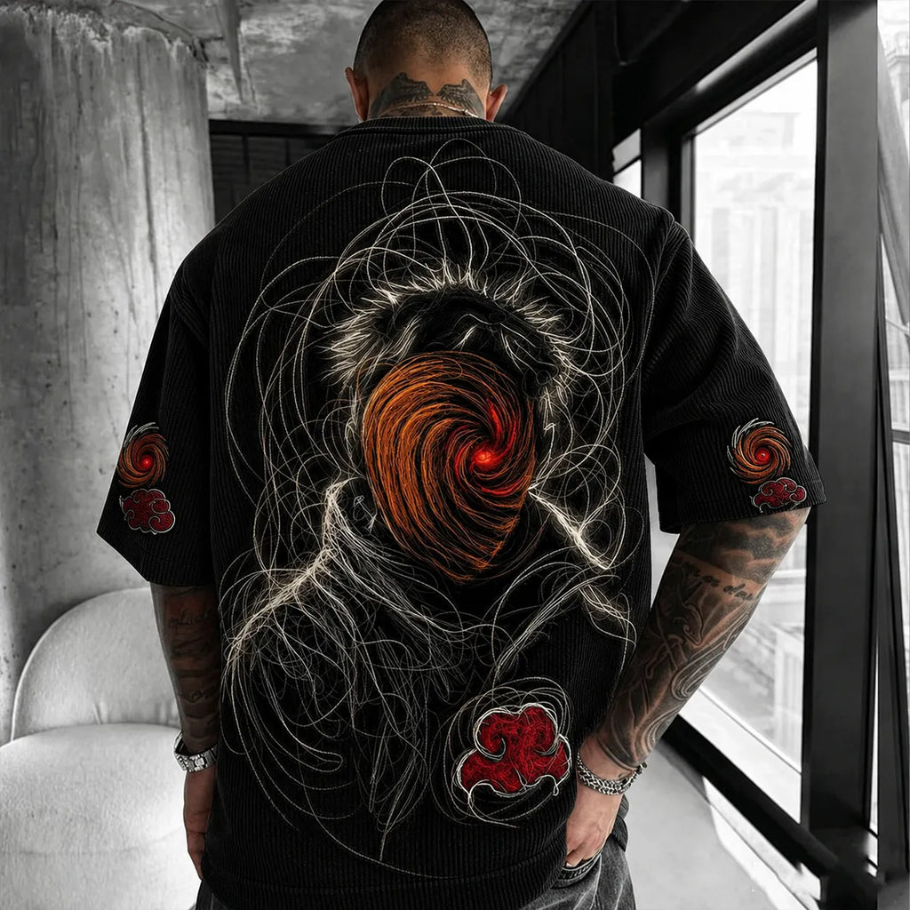 Naruto Unisex Anime-Style Retro Corduroy Oversized T-Shirt