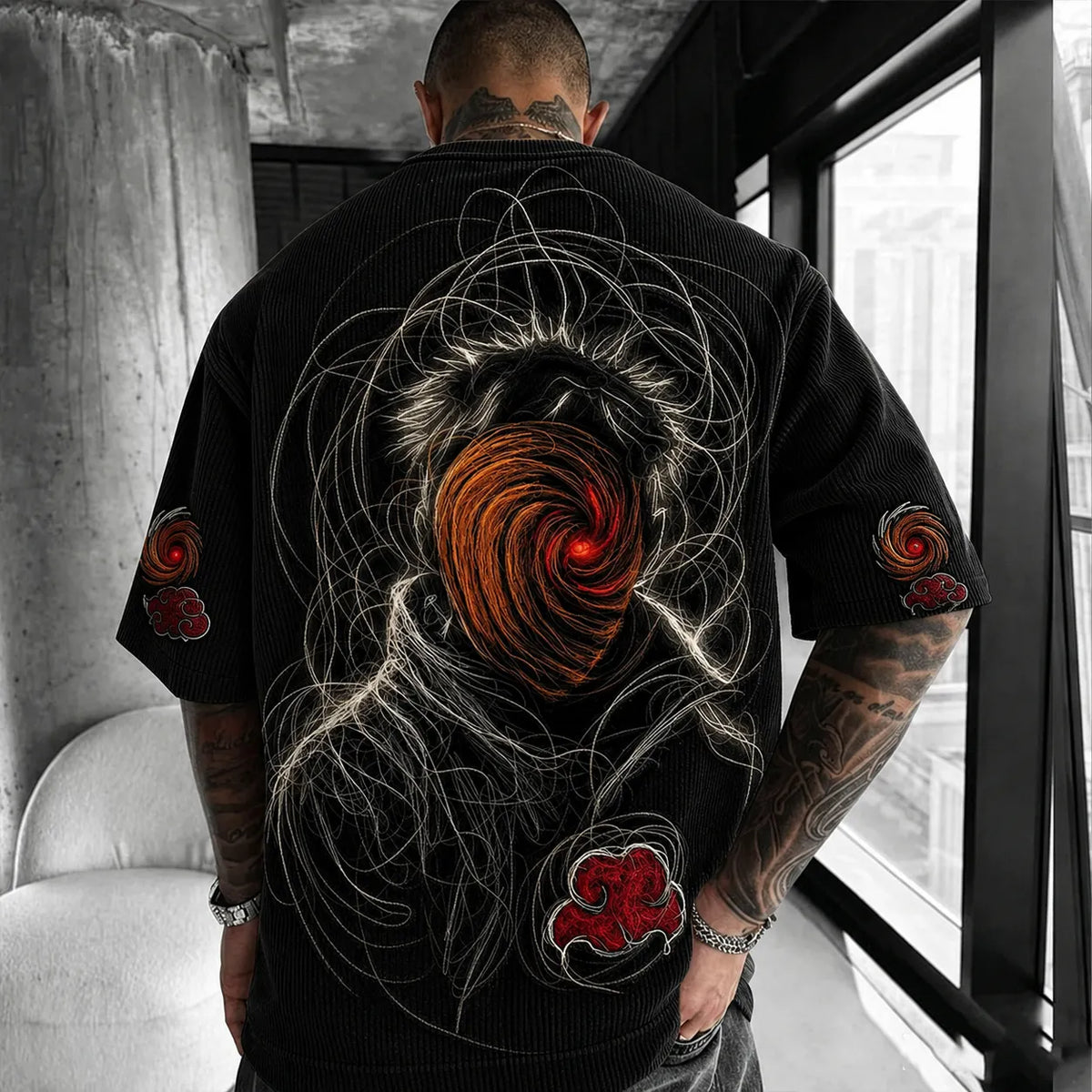 Naruto Unisex Anime-Style Retro Corduroy Oversized T-Shirt