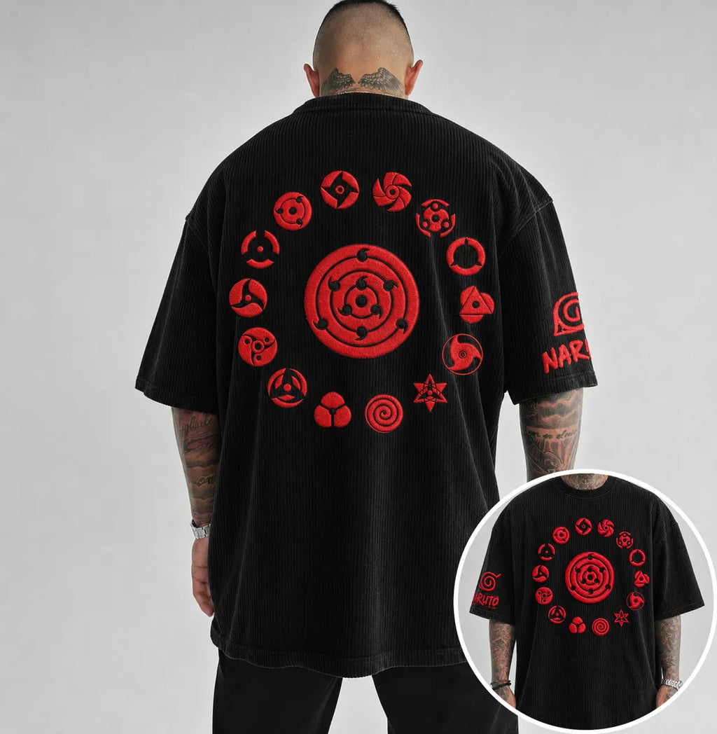 Naruto Unisex Anime-Style Retro Corduroy Oversized T-Shirt